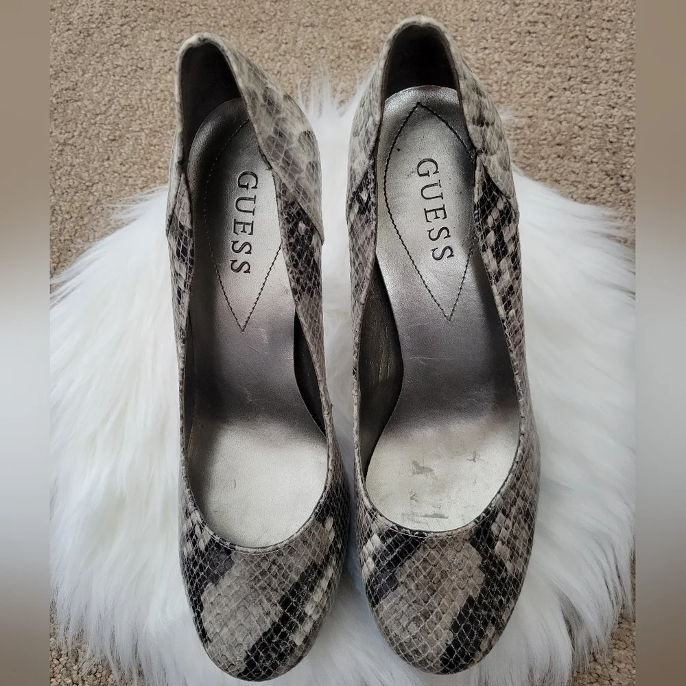 Guess Gwynn Snake Print Platform Heels